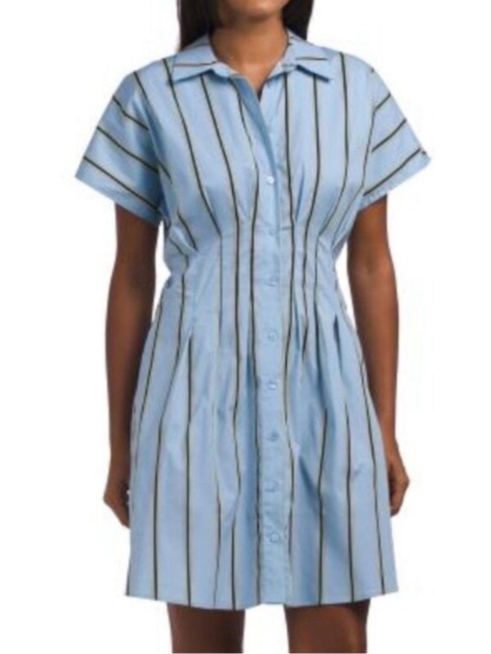 Rachel Zoe Women S Blue Striped Drop Shoulder Fit & Flare Mini Shirt Dress NWT